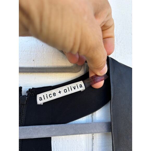 Alice + Olivia Black Fit N Flare Dress, T Back, Cut Out Front, Lambskin Detail‎ - Picture 4 of 7